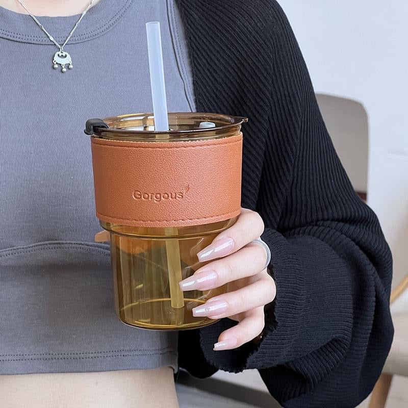 Glass Mug: Verre à café avec couvercle et paille - Étanche et pratique