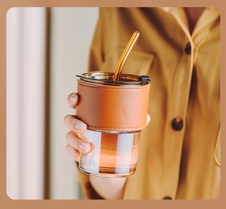 Glass Mug: Verre à café avec couvercle et paille - Étanche et pratique