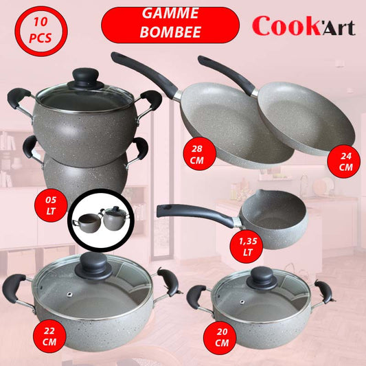 10 Pièces Cookart Granite - Design Bombée, Couleur Gris Foncé