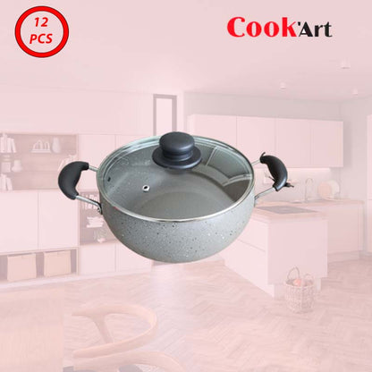 10 Pièces Cookart Granite - Design Bombée, Couleur Gris Foncé