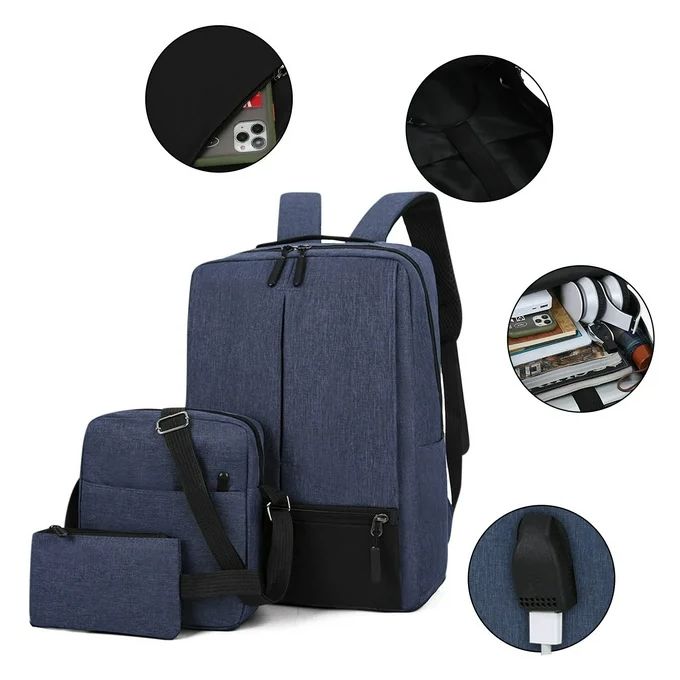 Ensemble de Sac à Dos 3 Pièces avec Chargeur USB - Sac à Dos Professionnel pour Ordinateur Portable