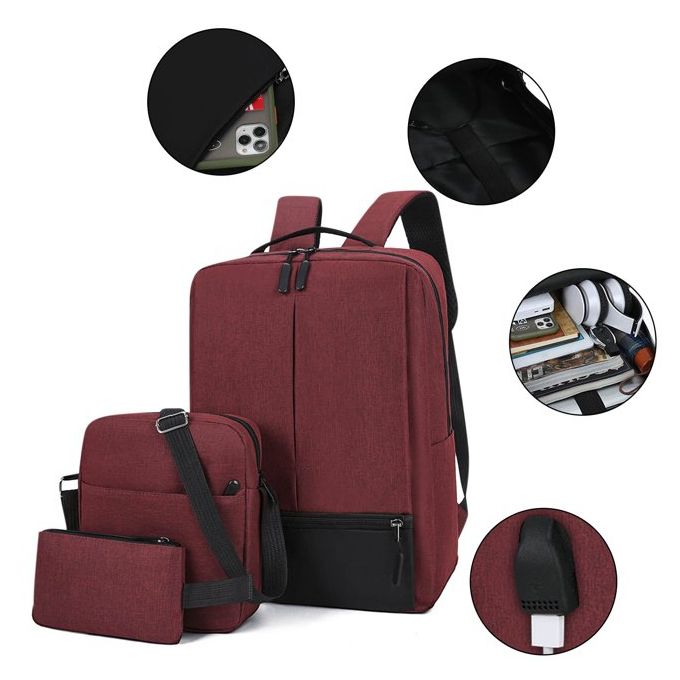 Ensemble de Sac à Dos 3 Pièces avec Chargeur USB - Sac à Dos Professionnel pour Ordinateur Portable